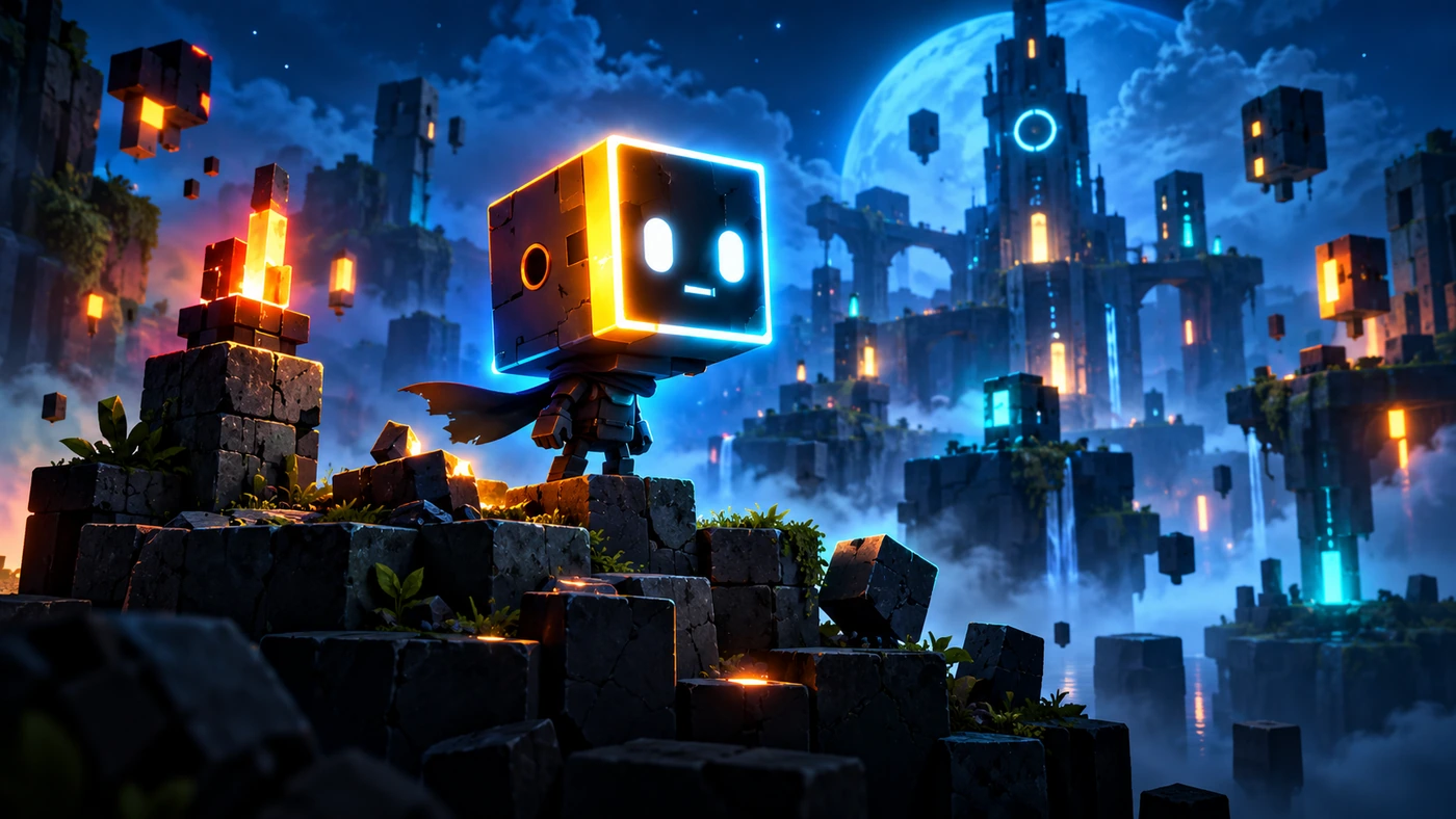Dithered atmospheric robot artwork